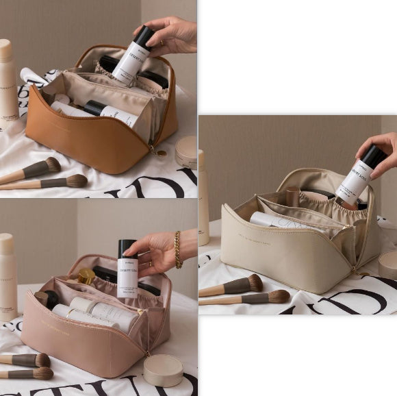 Large Capacity PU Leather Travel Makeup Bag